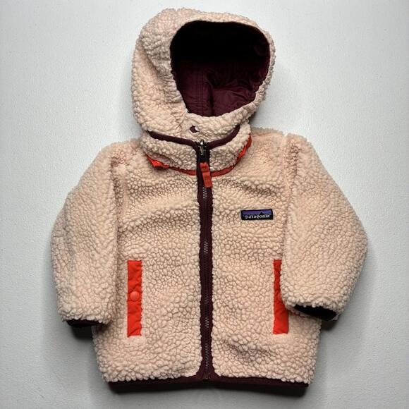 Patagonia Girls Reversible Tribbles Hoody Jacket 12-18 Month Pink Burgundy Owls - Picture 10 of 12